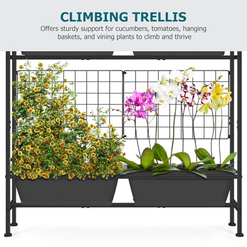 Image of OYEAL Raised Garden Beds Outdoor with Legs 32 inch Tall Herb Garden Planters Box Raised Flower Beds for Gardening, Vertical Privacy Planter with Trellis for Patio, Porch, Backyard, Balcony, Grey