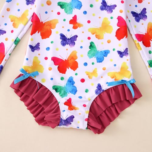 Image of IZYJOY Girl Long Sleeve Swimsuits Ruffle One Piece Rash Guard Bathing Suits Kids Floral UPF 50+ Zipper Swimwear 7-12Y