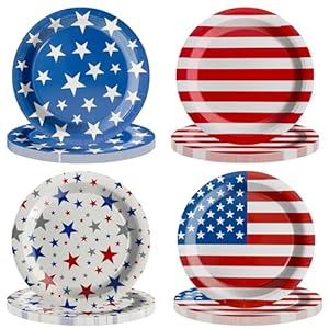 48Pcs 4th of July Plates, 4th of July Decorations American Flag Patriotic Party Supplies Disposable Paper Plates for Memorial Day Veterans Day Independence Day Party Decorations