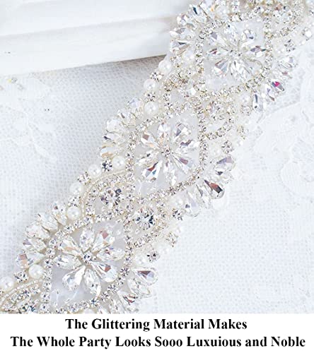 Partisout Rhinestone Bridal Belt - Silver Wedding Belt for Bride Dress with Rhinestones3