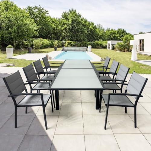 MOMMA HOME Mesa Extensible Jardin Aluminio y Cristal Templado Mesa Comedor Rectangular Extensible de Exterior Al Aire Libre 6-10 Personas Medidas 135/270x90 cm - imagen 6