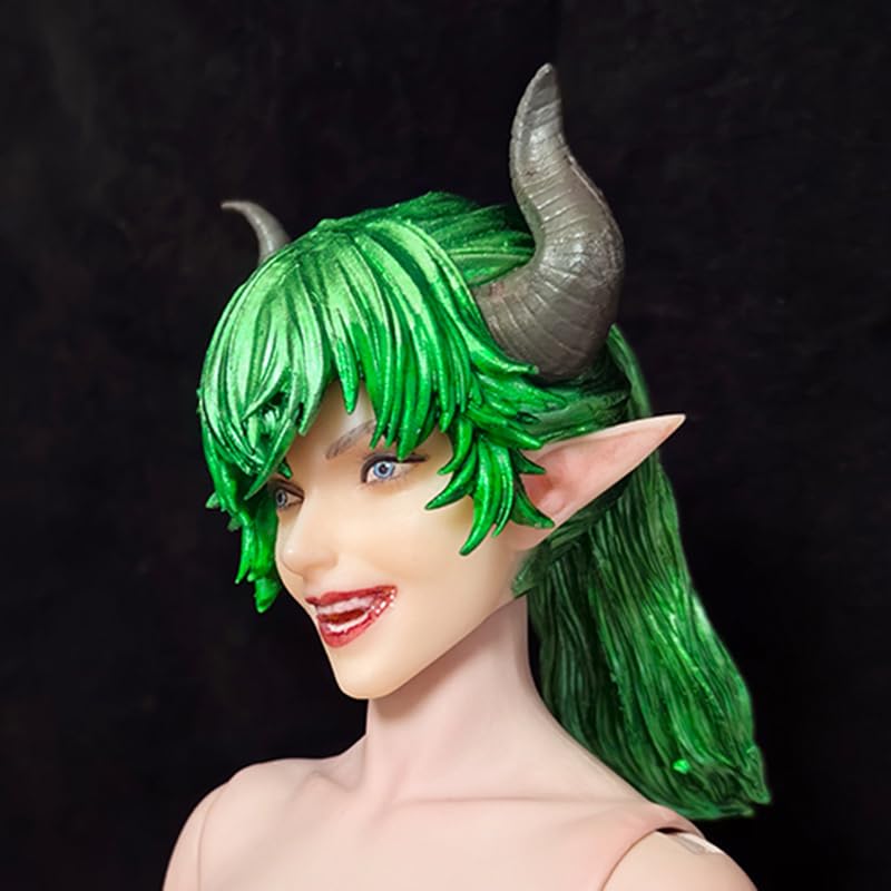 Tête de fée 1/6 aux cheveux courts verts, sculpture de collection - 3