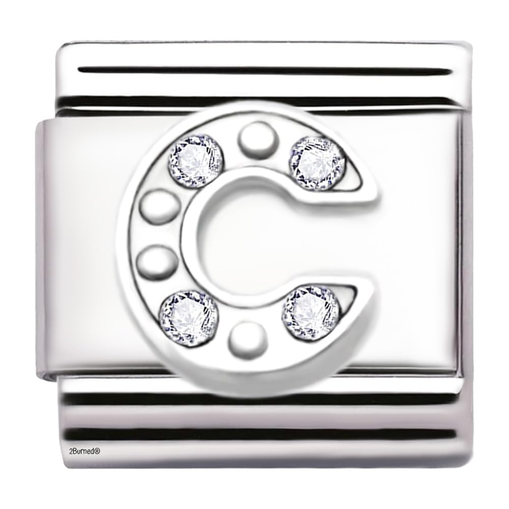 A-Z Letter Cubic Zirconia Italian Charm Links for 9mm Bracelets (Letter C)