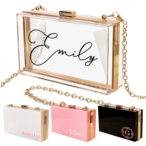 Personalized Acrylic Clutch Bag, Clear Purse for Women, Evening Crossbody Bag with Removable Chain, Clear Clutch Handbags for Wedding Party Prom, Birthday, Mother's Day Gift Bride