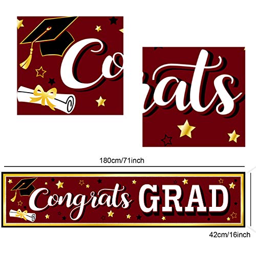 Image of Maroon Graduation Banner 2025 Congrats Grad Banner Graduation Party Decorations Fabric Grad Backdrop for 2025 High School or College Graduates Party Supplies