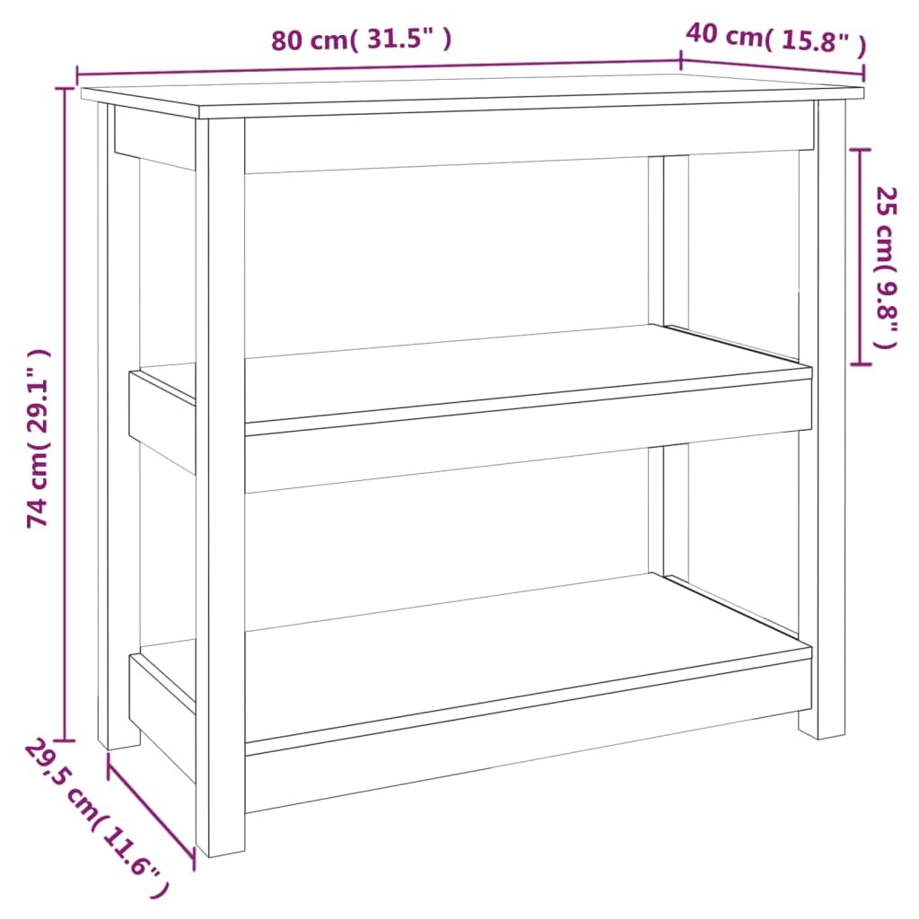 Consola clásica de madera de pino maciza con 3 estantes, versátil como mesa de pasillo o mesa auxiliar para almacenamiento y aspecto rústico
