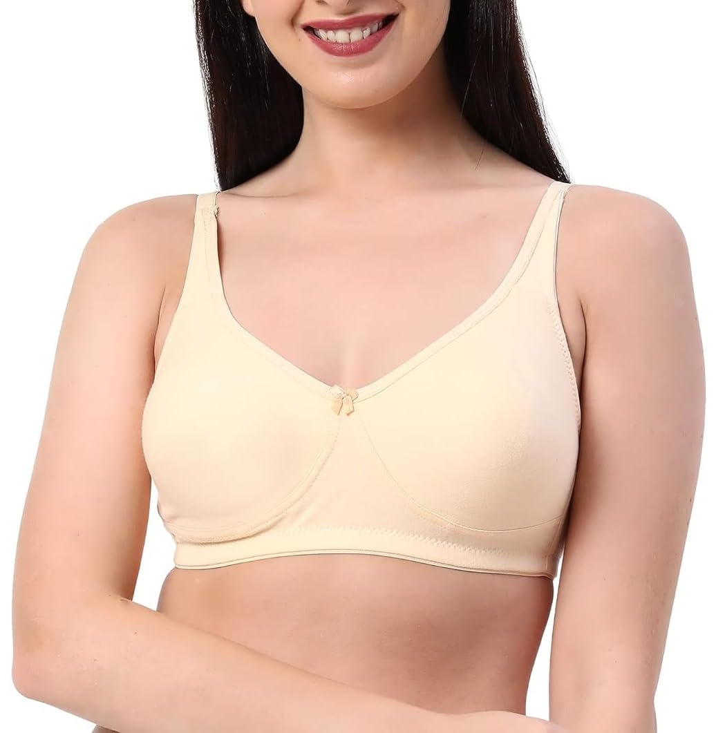 Love Bell Womens Bra - Seamless, Moulded, Full Coverage, Double Layered, Non-Padded, Cotton Rich Everyday T-shirt Bra