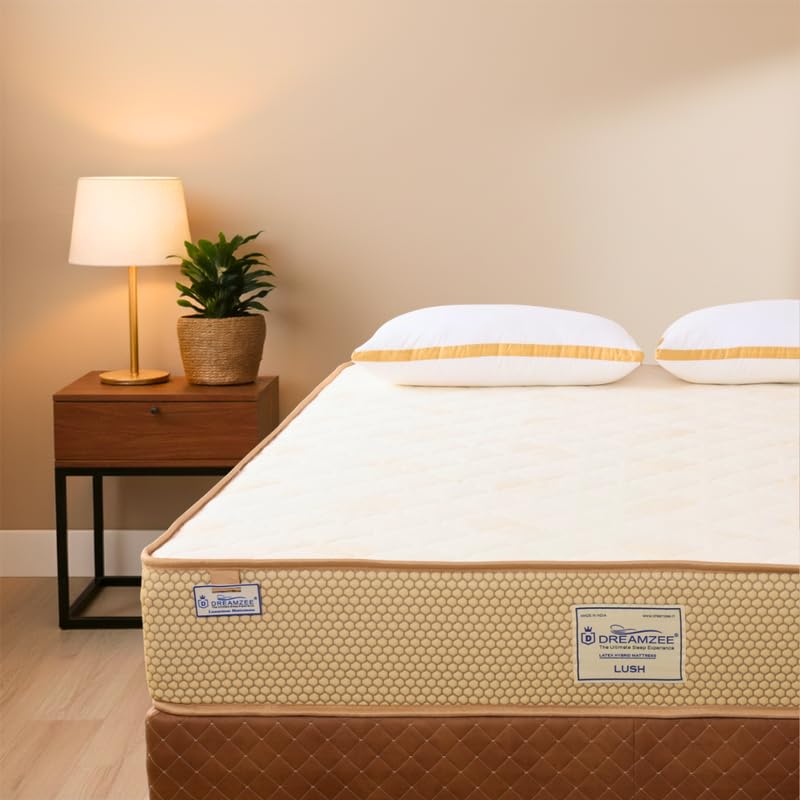 Image of DREAMZEE Lush 100% Natural Latex with Pocket Spring Mattress | Medium Soft Comfort | Eco-Institut Certified | Hybrid Series - Queen Size (75x60x10 Inches) | 10 Years Warranty