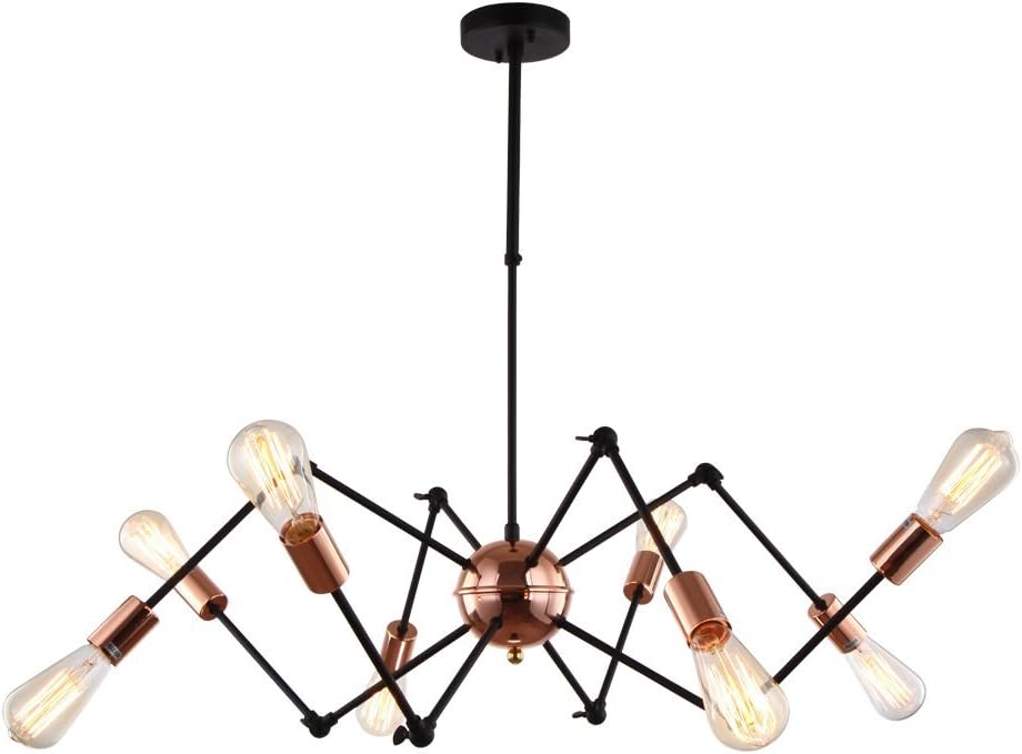 JEMMY HO Rose Gold Suspension Spider Pendant Lights with 6 and 8 Heads Loft Industrial Satellite LED Pendant Lamps for Living Room & Bar (8 Heads)