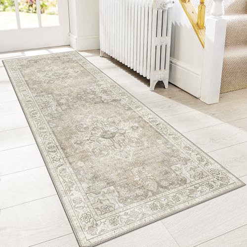 GENIMO 2x10 Runner Rugs for Hallway, Machine Washable Non Slip Vintage Rugs, Low Pile Lightweight Soft Print Rug for enrtyway, Corridor, Home Office, Kitchen, Trench