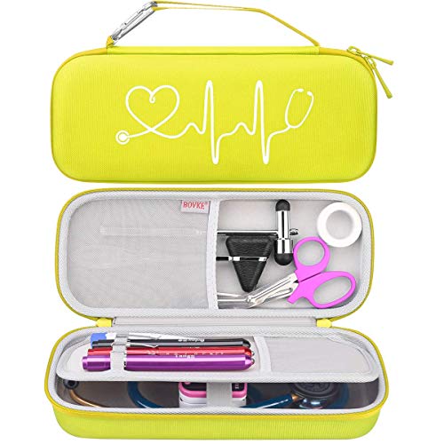 BOVKE Carrying Case for 3M Littmann Classic III, Lightweight II S.E, Cardiology IV Diagnostic, MDF Acoustica Deluxe Stethoscopes - Extra Room for Taylor Percussion Hammer and Pen Light, Lemon Yellow