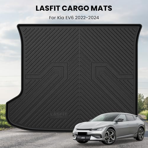 Image of LASFIT Cargo Mat for Kia EV6 2024 2023 2022 | All Weather TPE Custom Fit Cargo Trunk Mat Accessories, Black