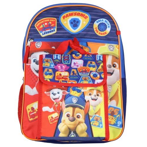 Paw Patrol Backpack | Kids 5 Pc Set | Chase Marshall Rubble Bookbag | Lunch Bag, Water Bottle, Carabiner Clip, ID Holder | Boys Backpacks for School2
