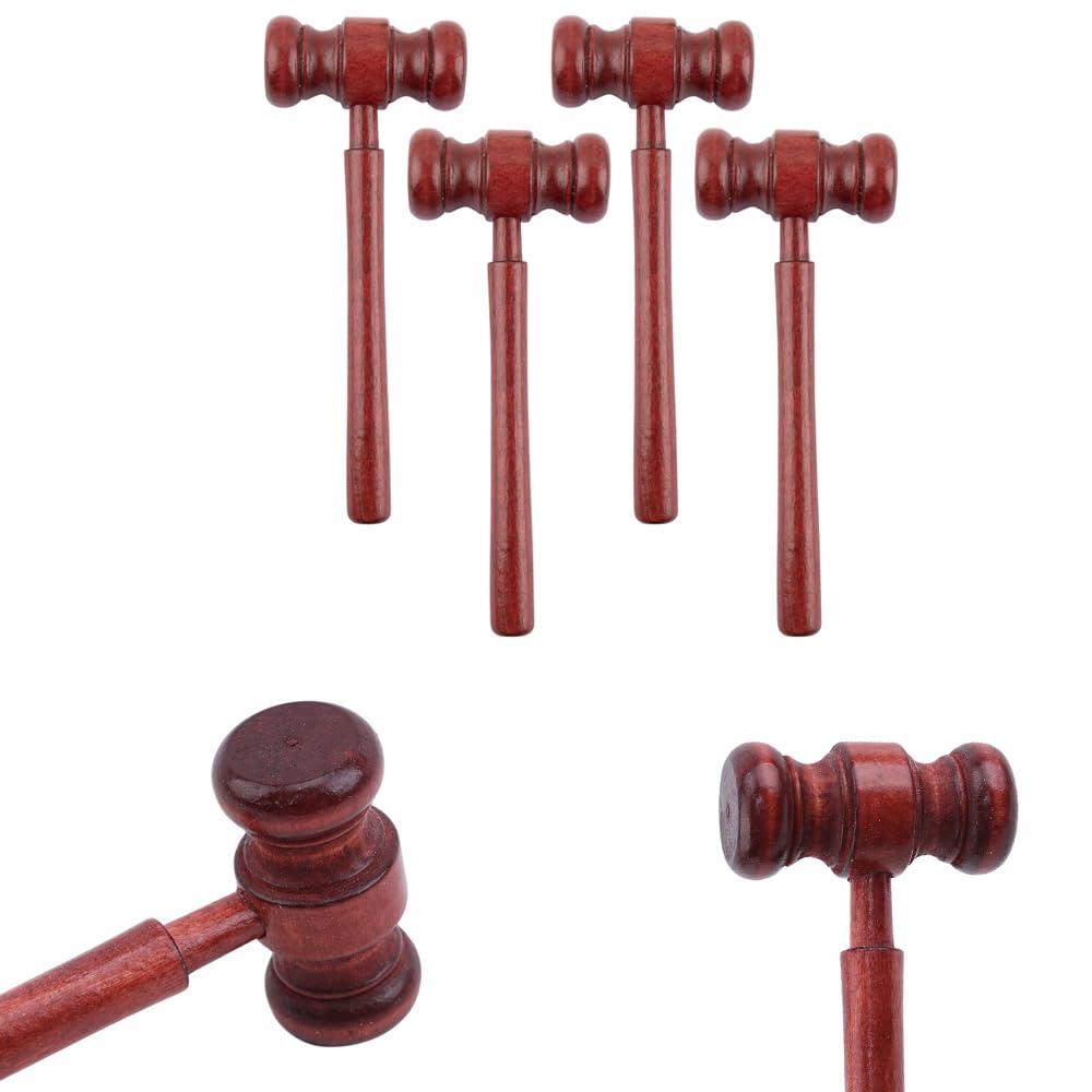 Azonee Wooden Toy Auction Hammer, Lawyer Judge Hand Hammer, 4 Pcs Mini Wooden Judge Hammer - Courtroom Prop & Costume Accessories for Auctions
