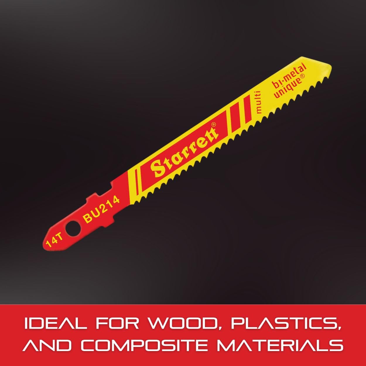 Starrett Bi-Metal Unique Unified Shank Multi-Purpose Wood Cutting Jig Saw Blade - 2" Length, 5/16" Width, .040" Thickness, 14 TPI, Wavy Set Type - 20-Pack - BU214-20