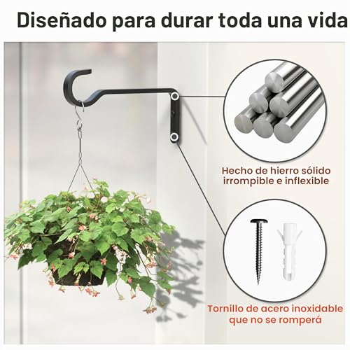 Miniatura 3 de Saffruff Pack De 2 Ganchos De Pared De 14,5 Cm Para Macetas, Soporte Para Macetas, Soporte Para Plantas Colgantes De Hierro Para Colgar Plantas Al Aire Libre, Gancho De Pared Para Plantas