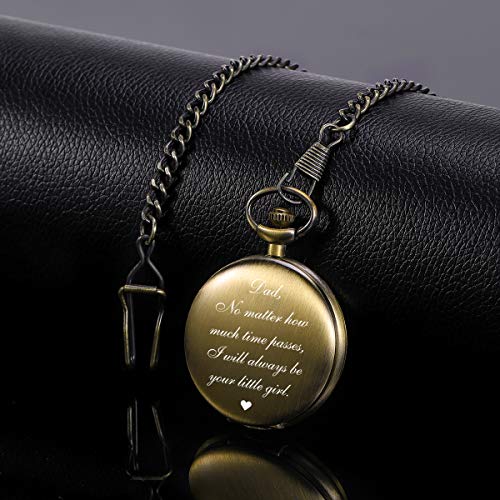 Manchda Gifts For Fathers Day Engraved Pocket Watches For Daddy Papa Father Roman Numerals Black Cover Dial Quartz Personalized For Dad Mens (Bronze) #TOP3