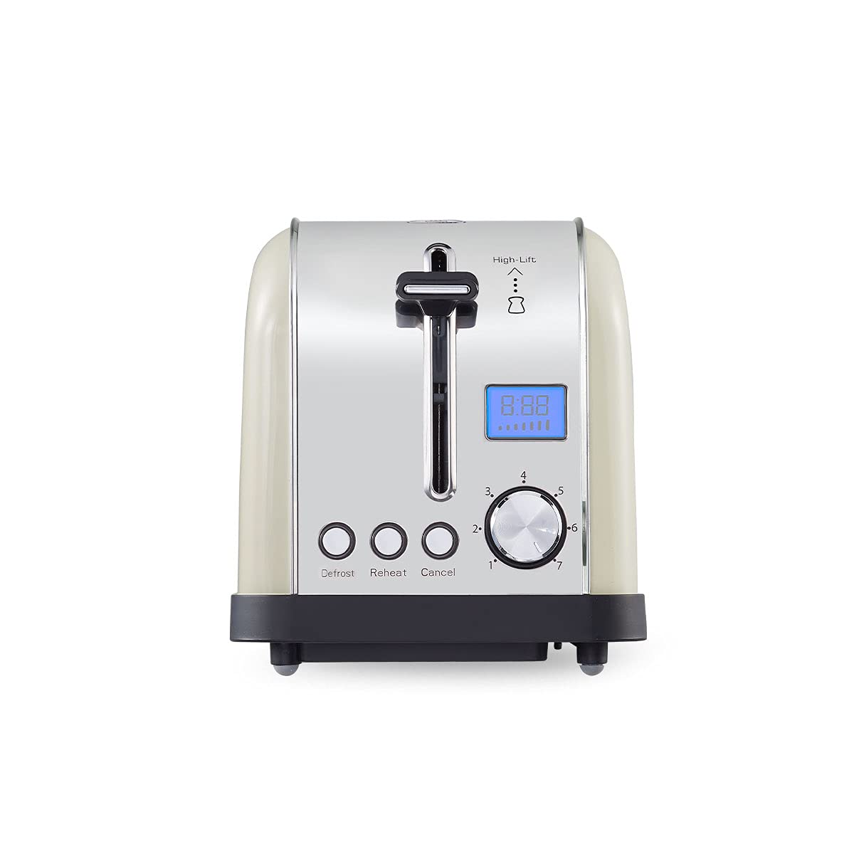 PRIXTON Tostadora Bianca Pro, Tostador con 2 Ranuras para 4 Tostadas, Potencia 1500 W, 7 Niveles de Tostado, Pantalla LCD con Temporizador, Función Descongelar, Recalentar, Acero Inoxidable