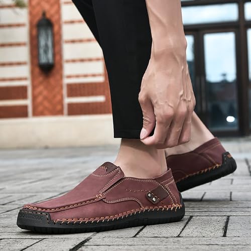 Mens Loafers Casual Slip on Shoes Business Lightweight Refreshing Classic Slippers Walking Driving Red4
