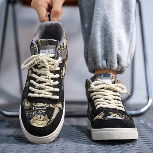 Image of Men's Fashion High Top Chinese Style Skate Sneakers Stylish Comfortable Skateboarding Road Running Walking Shoes