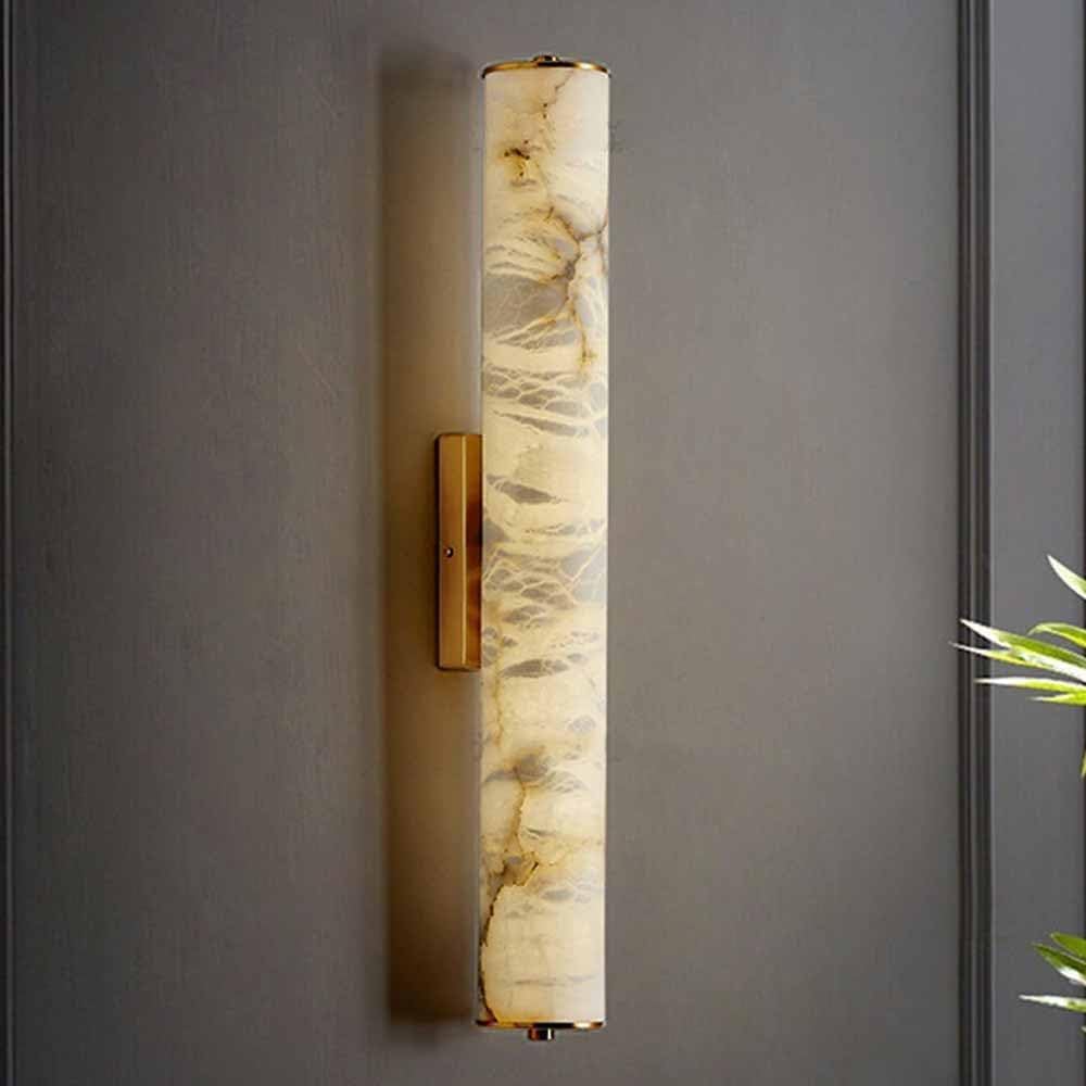HXYSXHJUO Cylindrical Alabaster Wall Sconce, Natural Marble & Brass Long Linear Mount Light, Modern Vanity Lamp For Bathroom Living Room Dining Kitchen Gold 50CM