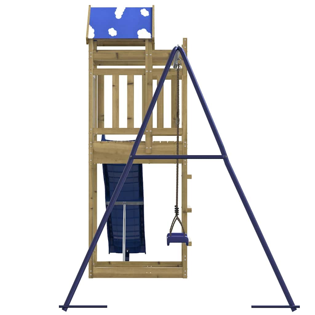 Torre da gioco in legno di pino impregnato con scivolo ondulato, altalena, sabbiera e tetto, per bambini, giardino, esterni, casetta per bambini