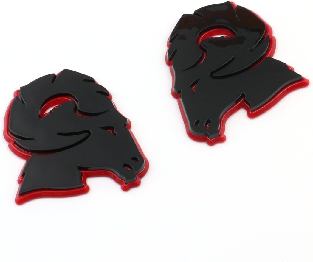 Pair New Custom Hellcat Style Head Emblems Right Left Badge Replacement for Ram 1500 2500 3500 Badge (Black Red)