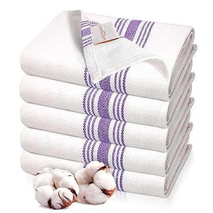 LUXTOGO®️-Geschirrtücher Baumwolle Set,100% Baumwolle Küchentücher Ringgesponnene Fischgrätenmuster Extra Dicker 250g/m²Geschirrhandtücher-50x70cm Küchenhandtücher für Küche,Restaurant(Lilac,Pack of5)