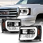 ACANII - For Black 2007-2013 GMC Sierra 1500 2500HD 3500HD LED DRL Tube Projector Headlights Driver & Passenger Side