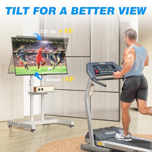 Image of Rfiver Mobile TV Cart Rolling TV Stand for 32-83 Inch Screen Flat /Curved TVs up to 110lbs, Tilt and Height Adjustment Portable TV Stands on Wheel with Laptop Shelf, Outdoor TV Stand MAX VESA 600x400mm