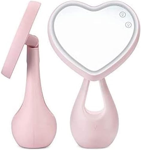 DHAEY LED Lighted Makeup Mirror, Makeup Mirror Lighted Dimmable t-Button Screen Rotation Illuminated Disassembly Tabletop Comestic Mirror