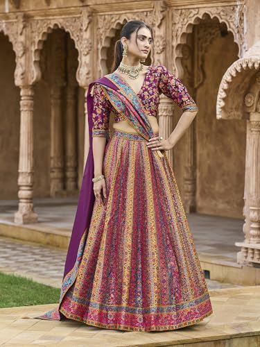 Image of PURVAJA Women's Jacquard Semi-Stitched Lehenga choli