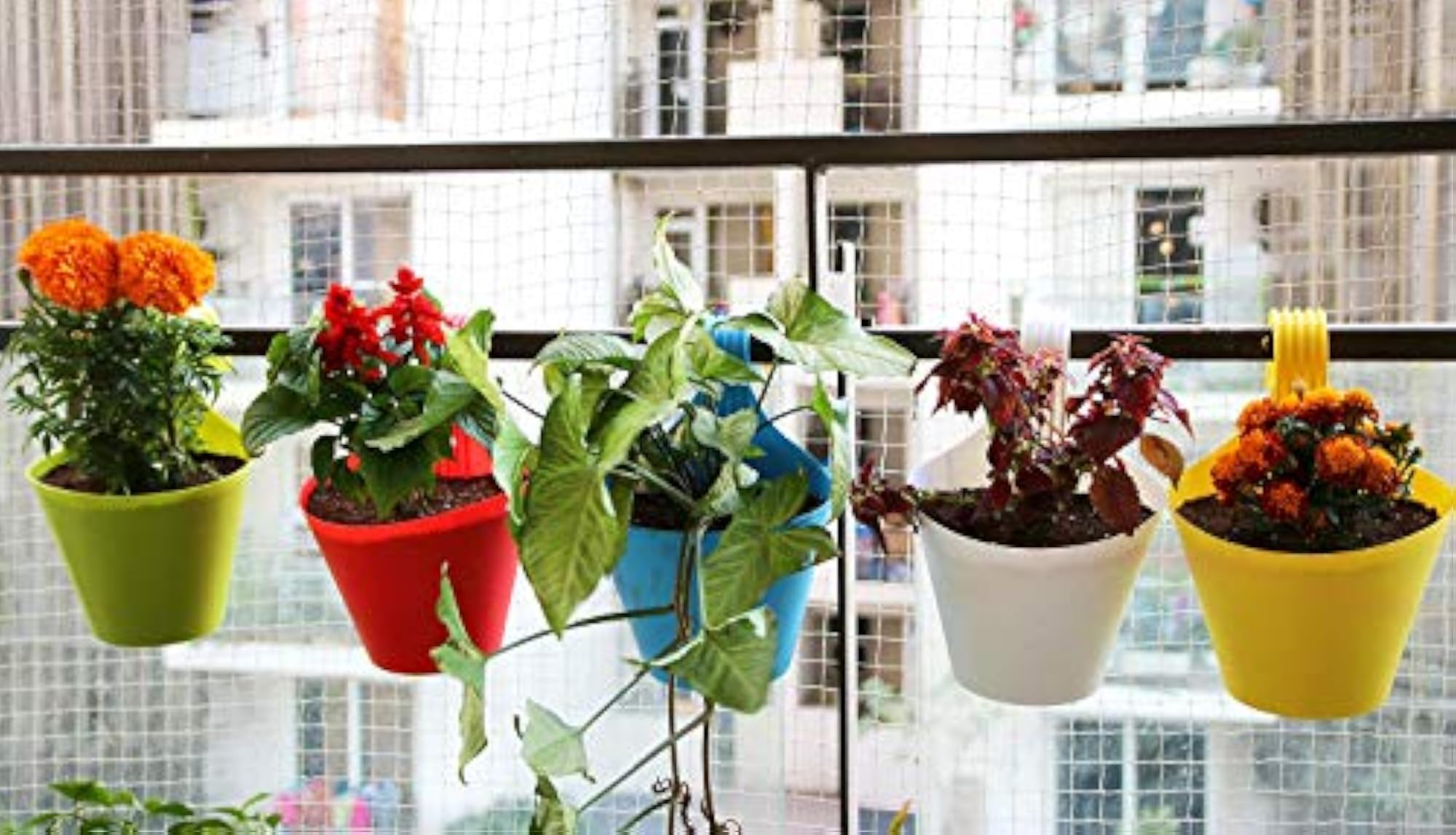Green Hanging Railing Planters for Indoor & Outdoor Use