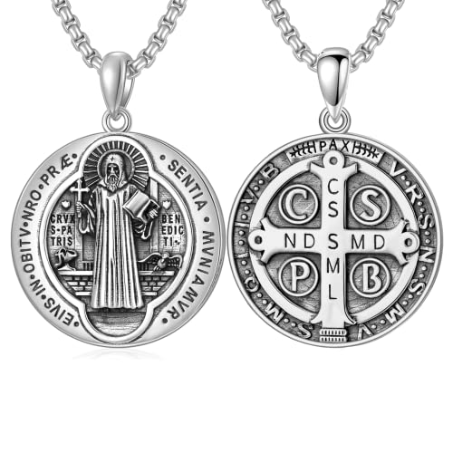 St Benedict Necklace For Men 925 Sterling Silver Saint Benedict Medallion St Benedict Pendant Medal Jewelry #TOP5