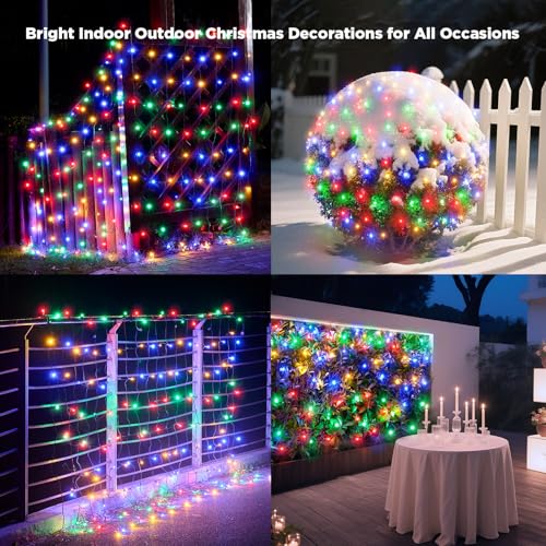 Image of Led Net Lights Christmas Lights Outdoor 200Leds 9ftx6ft Upgraded Multicolor Christmas Net Lighting, Waterproof 5mm LED Wide Angle Outdoor Indoor Mesh Net Light for Trees, Bushes, Shrubs Decorations