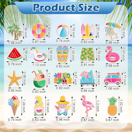 Image of Hoteam 60 Pcs Summer Lapel Pins Bulk Beach Hawaiian Tropical Enamel Pins Cartoon Cute Flamingo Flip Flops Gnome Pineapple Watermelon Coconut Tree for Backpack Hat Shirt Gifts