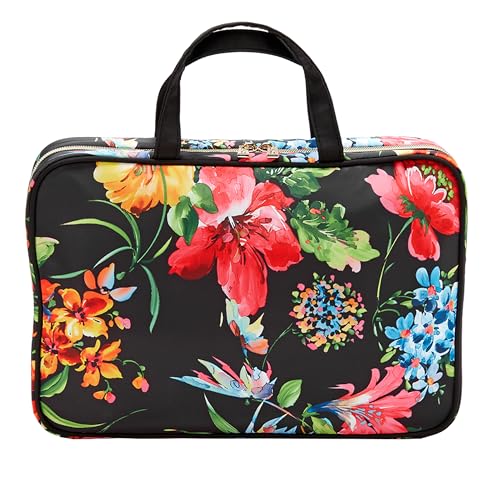 Conair Weekender-Toiletry Travel Bag-Makeup Organizer, Black Floral, 1 Count (Pack of 1)