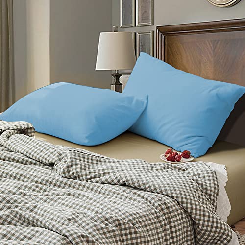 Image of Soft Pillow Covers 20 x 32 Inches - Egyptian Cotton 600 Thread Count Set of 2 Pillow Cover Set Envelope Closure Hotel Quality Pillowcase - Sky Blue