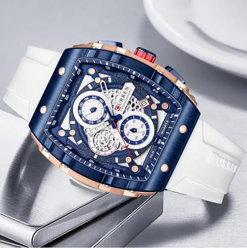 Image of FORSINING Men's Chronograph Sport Watch Waterproof Military Watches for Men Analog Quartz Wristwatch with Date Display Silicone Strap Outdoor Clock