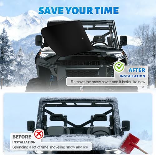 Image of 600D UTV Windshield Snow Cover Compatible with Polaris Ranger XP 1000 2017-2026 (Not RZR) & Can-Am Defender 2016-2026, Transport Windshield Protector for Ice and Snow