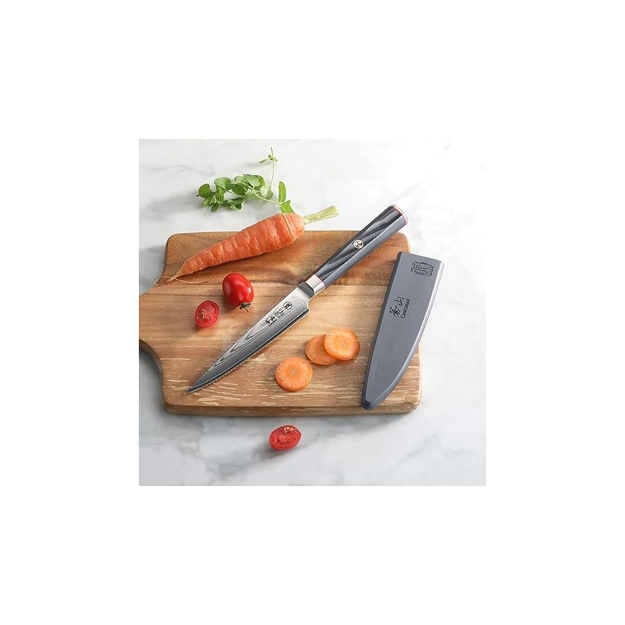 Cangshan-YARI-Series-X-7-Damascus-Steel-5-inch-Serrated-Utility-Knife-with-Sheath Cangshan YARI Series X-7 Damascus Steel 5-inch Serrated Utility Knife with Sheath