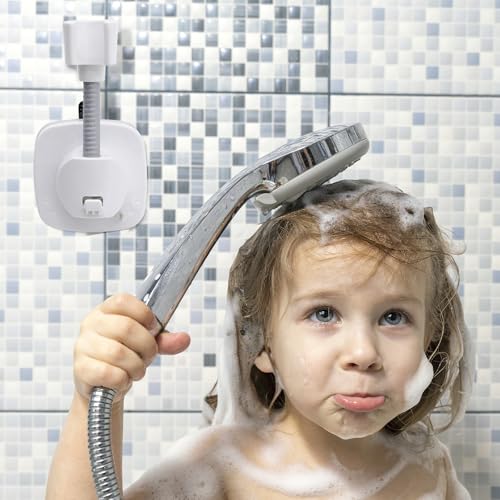 Duschkopfhalterung Saugnapf, 360° Drehbar Verstellbarer Brausehalter, Abnehmbarer Handbrause Duschhalterung Ohne Bohren, für Hotel Badezimmer -Weiß