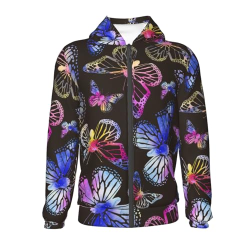 Silhouettes of Rainbow Butterflies Kid Hoodies Boys Zip Up Sweatshirts Girls Pullover with Pocket2