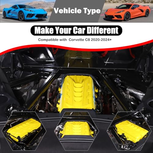 Image of for Corvette C8 Engine Cover Trim Compatible with Corvette C8 2020-2025 Stingray E-Ray Z51 Engine Bay Protection Panel Cover Trim Exterior Accessories ABS (Yellow)