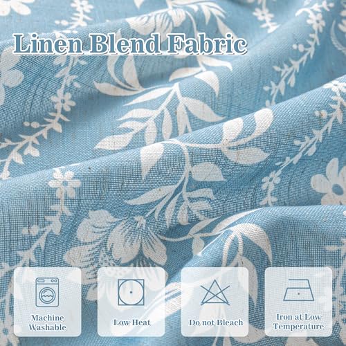 Image of MYSKY HOME Short Boho Floral Tier Curtains 30 Inch Length for Cafe 2 Pcs | Linen Blend Semi Sheer Drapes Rod Pocket Light Filtering with Tassels for Cafe Bathroom over Sink, Dusty Blue, 26 inch Wide