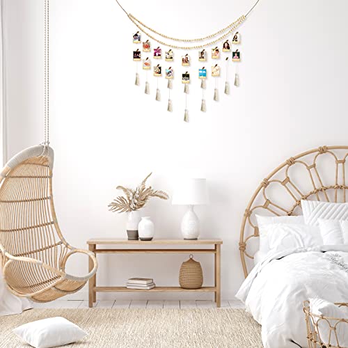 Amyhill AMYHILL-DORM WALL DECOR-45 Hanging Photo Display Boho Macrame Photo Wall Hanging With 24 Wood Clips Macrame Collage Picture Frame thumb #5
