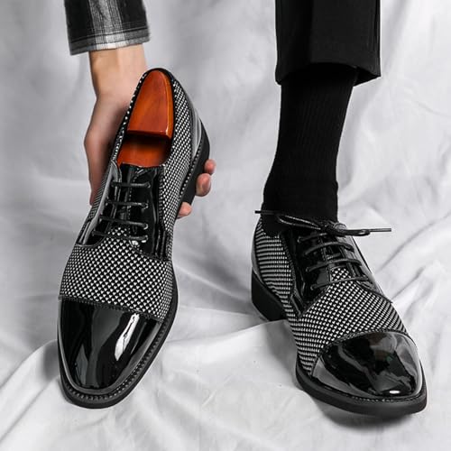 Mens Retro Two Tone Patchwork Patent Leather Lace-Up Dress Oxfords Shoes Casual Round Toe Non-Slip Derby Shoes for Business Casual Dress Prom Party2