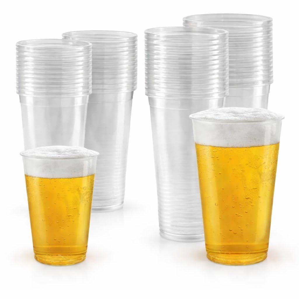 1ABOVE Mixed Plastic Disposable Clear Tumblers (100 Pack), 50 x 330ml Glasses & 50 x 660ml Glasses