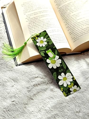Image of Froggy Bloom Cute Frog Bookmark with Tassel | Floral Daisy Aesthetic Page Marker for Books | Gift for Book Lovers, Students, Girls | Durable Bioplastic