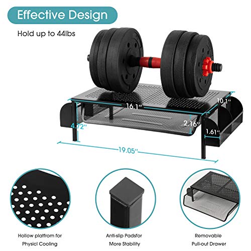 Auledio Metal Desk Monitor Stand Riser, Desktop Organizer Printer Stand Holder with Pull Out Storage Drawer and Side Compartments Pockets for Computer, Laptop, iMac, Pens, Phones, Calculators